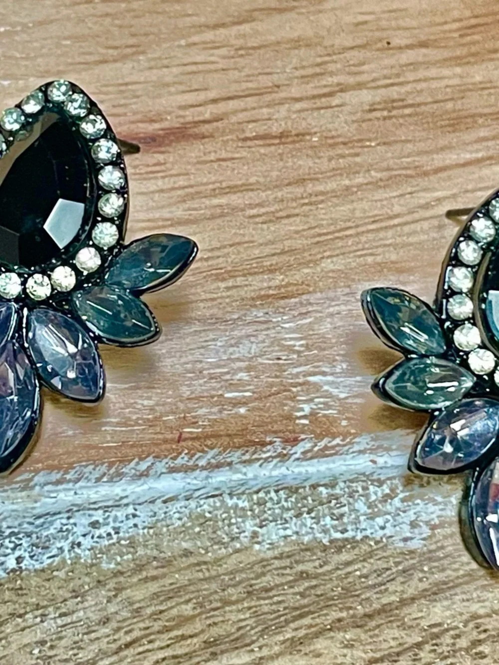 Black and Gray Crystal Teardrop Statement Earrings